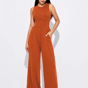 Cider Sleeveless Jumpsuit in Warm Rust